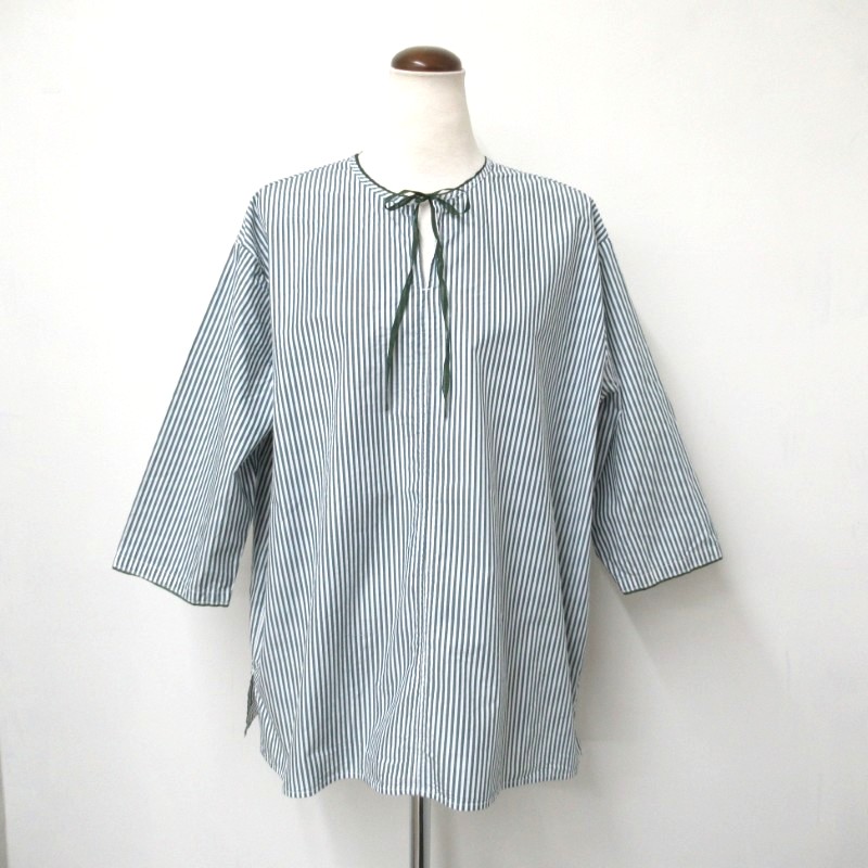 NOUVELLES DU PARADIS   ストライプシアーリボン付きブラウス /GR35 【日本製】